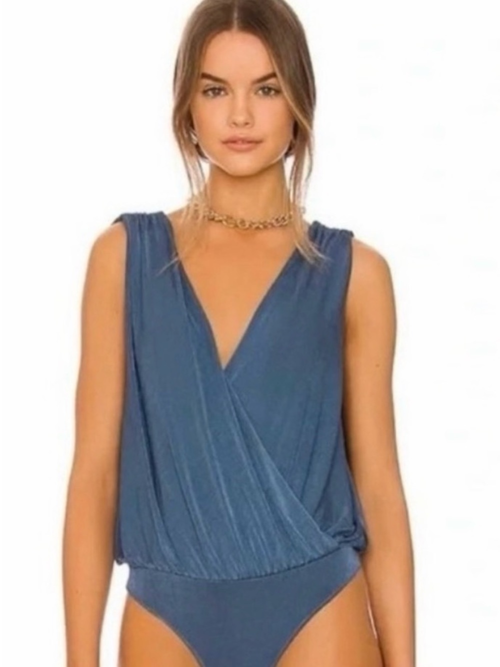 Free People Indigo Wrap-Front Sleeveless Bodysuit